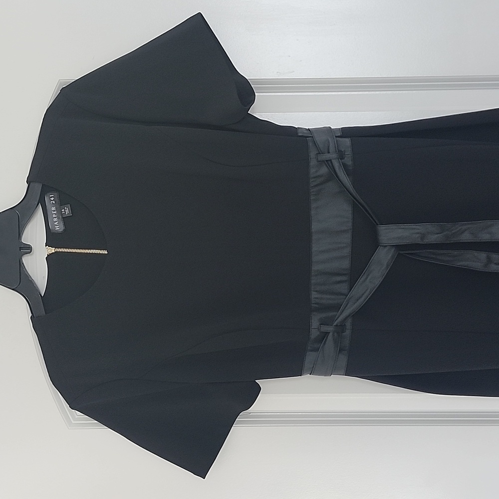 Harper 241 Long Sleeve Crepe Tie Belt Sheath Dress Black Size 16 - Picture 6 of 15
